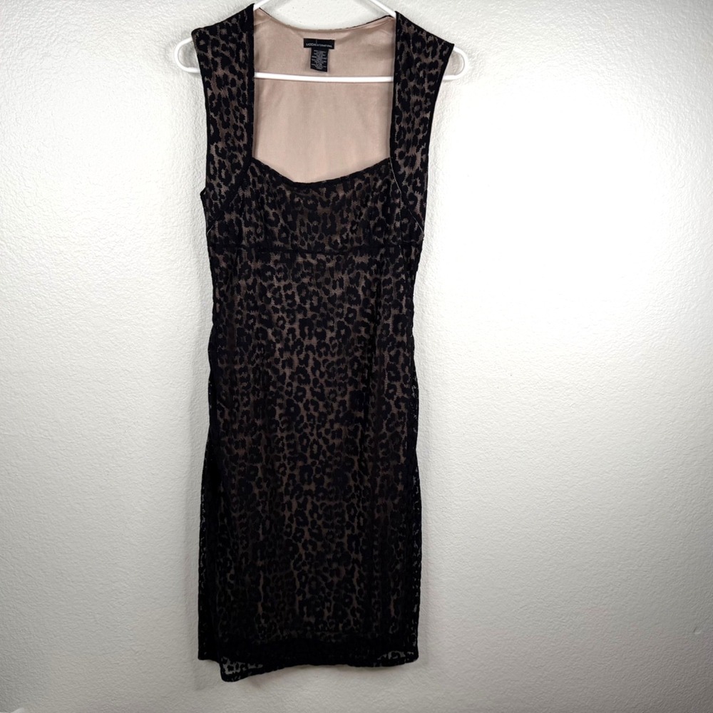 Moda International Leopard Print Mesh Y2K Mob Wife Dark Coquette Dress Sz L